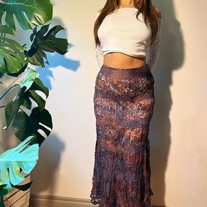 Purple & Pink Floral Lace Maxi Skirt